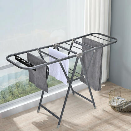 Clothes Drying Rack Adjustable Height Dual-Wing Foldable Metal With 33 Clips, With Wheels - Sortwise