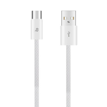 USB‑A to USB‑C 3 A Fast Charging & Sync Braided Cable, White - PrimeCables®