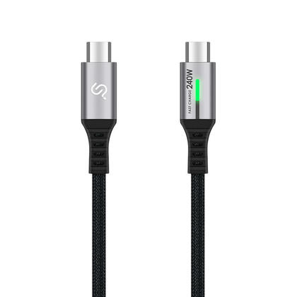 240W Nylon Braided Fast Charging USB-C Charging Cable with LED Light, 6FT - PrimeCables®