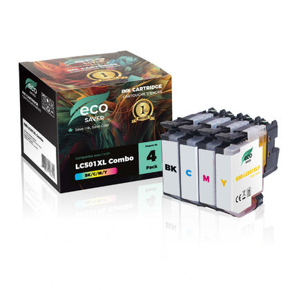 Brother LC501XL Compatible Ink Cartridge Combo Extra High Yield BK/C/M/Y - 4PK- Ecosaver