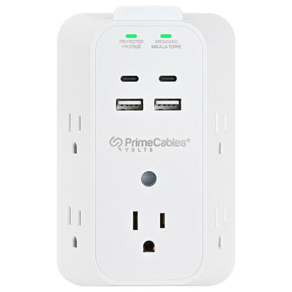 Trapezoid 900J Surge Protector 5-Outlet Extender with 2 USB-C + 2 USB-A & Phone Mount - PrimeCables