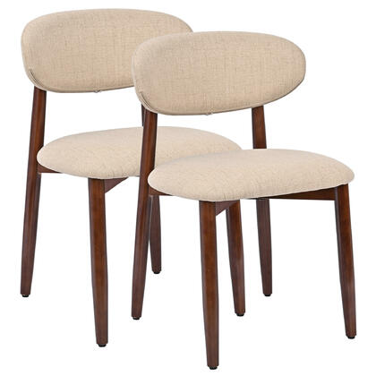 Fabric Upholstered Solid Wood Side Chair Dining Chair, Beige, Set of 2 - Moustache®