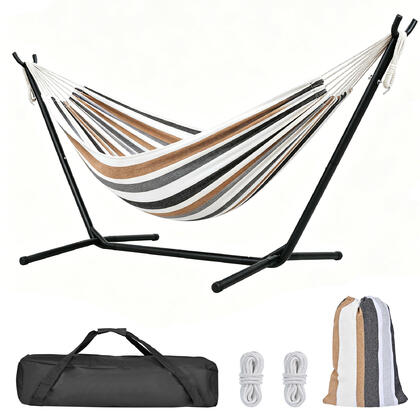 9Ft Double Hammock with Space-Saving Steel Stand for Travel, Outdoor Camping - Yardlab™