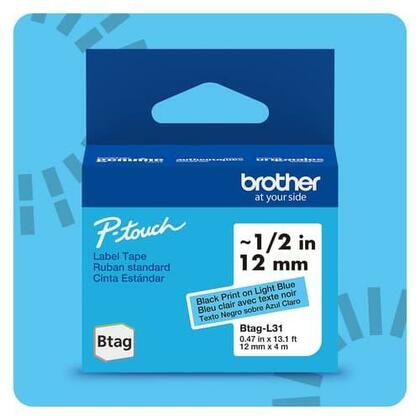 Brother BTAGL31 Original Label Tape, 12mm (0.47"), Black on Light Blue, 4m (13.1 ft）