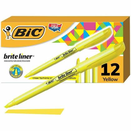 BiC® Brite Liner® Surligneur pointe biseautée, encre jaune fluorescente