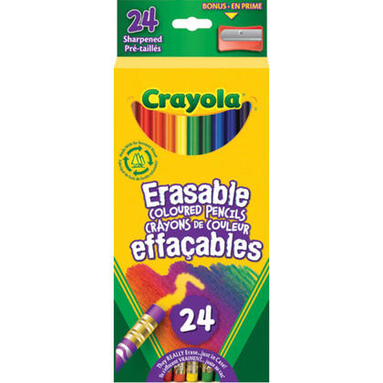 Crayola® Crayons de couleur effaçables, pré-taillés, non toxiques, 24 / paquet