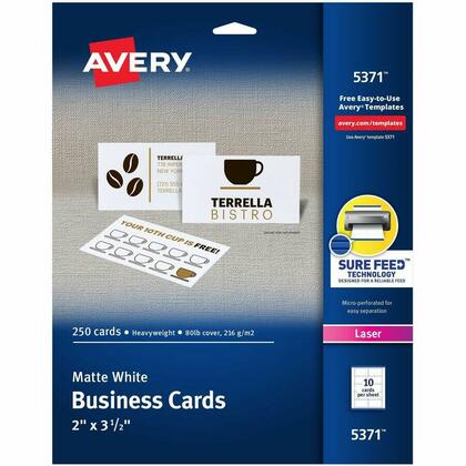 Avery® Cartes de visite pour imprimante laser, 2" x 3-1/2", blanc mat, 250 / paquet