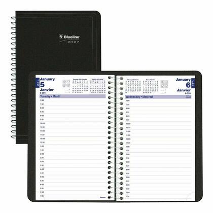 Blueline® Agenda quotidien de rendez-vous Essential, 12 mois, janv. à déc., 8 x 5 po, noir