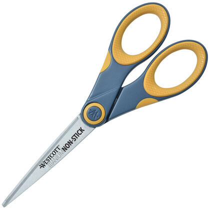 Westcott® Ciseaux droits antiadhésifs au titane, jaune, 1 paquet