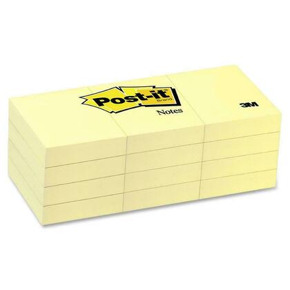 3M Post-it® Notes autocollantes, jaune canari, unies, 100 feuilles / bloc, 12 blocs / paquet