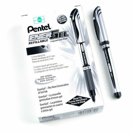 Pentel® EnerGel® Stylo encre gel liquide, pointe métal moyenne 0,7 mm, avec capuchon, 12 / boîte