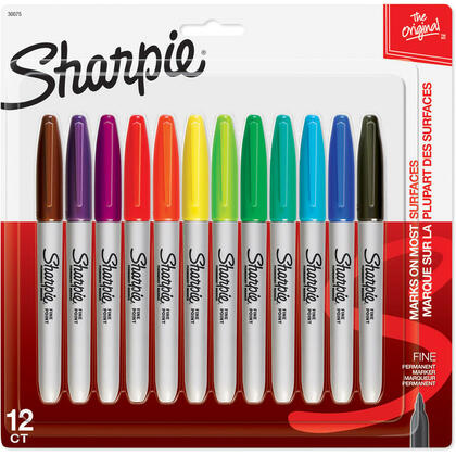 Sharpie® Marqueurs permanents pointe fine, couleurs assorties, 12 / paquet