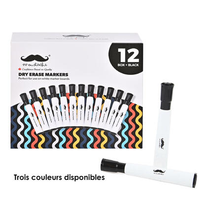 Marqueurs d'effacement à sec à faible odeur, pointe biseautée, 12/boîte - Moustache®