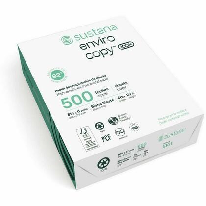 Sustana® Papier de copie polyvalent 100 % recyclé, blanc, 20 lb, blancheur 90, 500 feuilles/rame