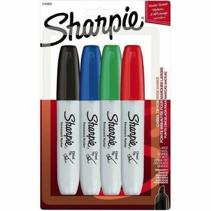Sharpie® Marqueurs permanents, pointe biseautée, couleurs assorties, 4 / paquet