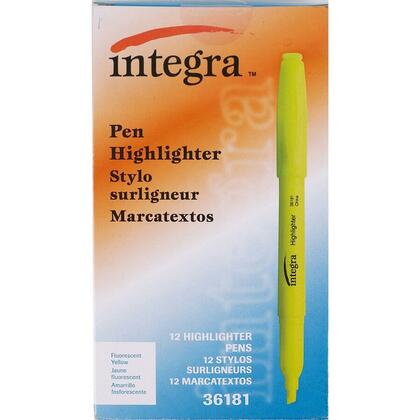 Integra® Surligneurs fluorescents stylos pointe biseautée, 12 / boîte