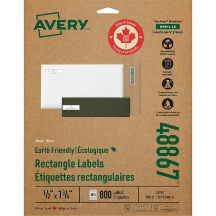 Avery® Étiquettes rectangulaires écologiques, 1/2" x 1-3/4", adhésif permanent, blanc, 800 / paquet