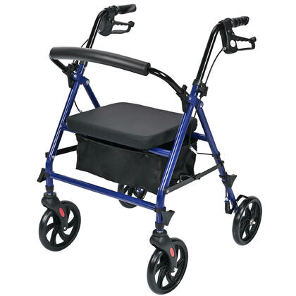 Déambulateur pliable à 4 roues avec siège et pochette de rangement, supporte jusqu’à 136 kg/ 300 lbs