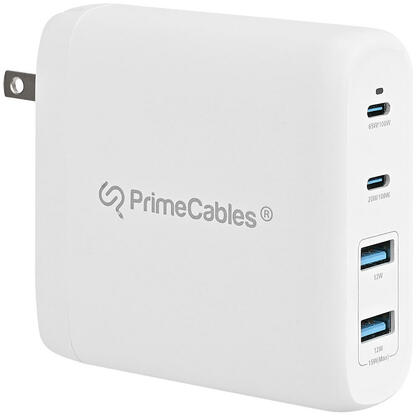 Chargeur mural GaN 100W avec 2 ports USB-C (100W, 20W) et 2 ports USB-A (12W) - PrimeCables®