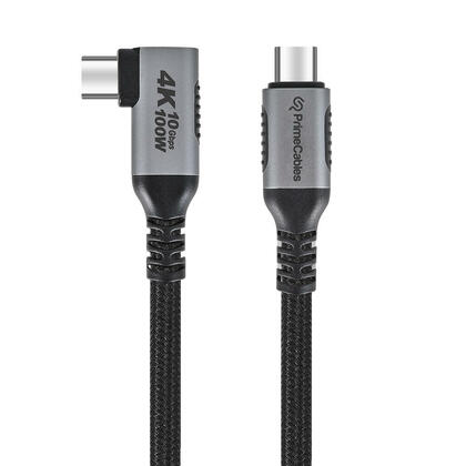 Câble tressé USB-C vers USB-C coudé – 10Gbps, 100W Charge, Fonction complète – 1m- PrimeCables®