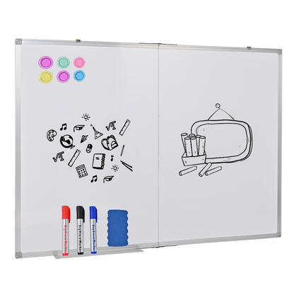 Tableau blanc effaçable à sec magnétique pliable avec cadre en aluminium, 120 x 100 cm - Moustache®