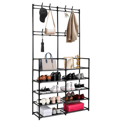 Portemanteau à 5 niveaux avec porte-chaussures et 8 crochets, Organisateur d’entrée - SortWise®