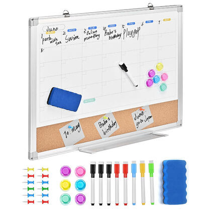 Tableau combiné mensuel magnétique effaçable à sec et en liège de bureau, 60 × 45 cm - Moustache®