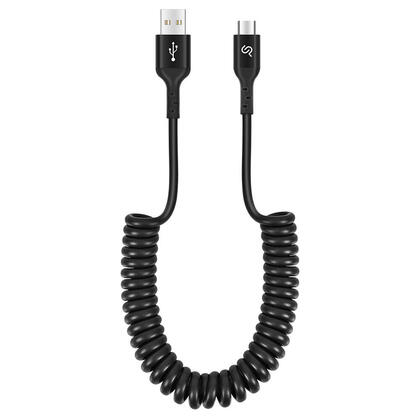 Câble USB 2.0 USB-A vers Type-C, câble à ressort rétractable, 6 pieds - PrimeCables®