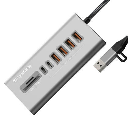 Hub USB 3.2 en aluminium 8 ports, avec 4 ports USB-A, 2 ports USB-C et lecteur de cartes TF/SD 3.0