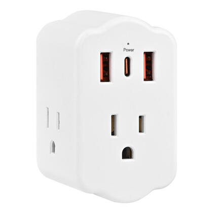 Prise Murale Américaine 3 Prises avec 3 Ports USB (2 USB-A + 1 USB-C) et Protection