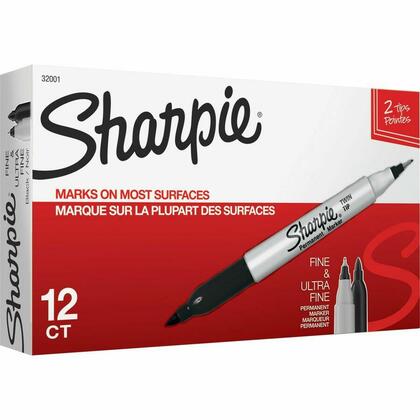 Sharpie® Marqueurs permanents à double pointe, pointes ultra-fine et fine, encre noire, 12/boîte