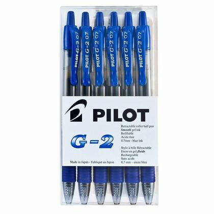 Pilot® G2 Stylo roller rétractable, encre gel 0,7 mm, rechargeable, 6 / emballage