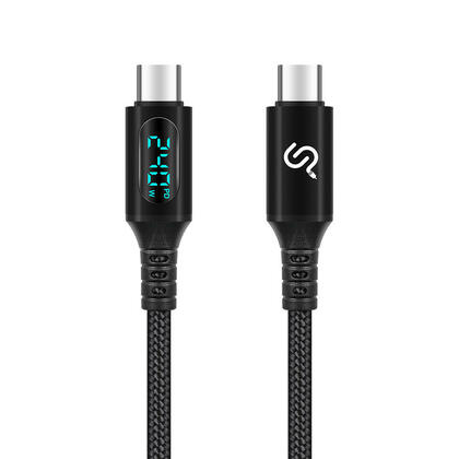 Câble USB-C vers USB-C 240W Charge Rapide avec Affichage LED, Nylon Tressé – PrimeCables®