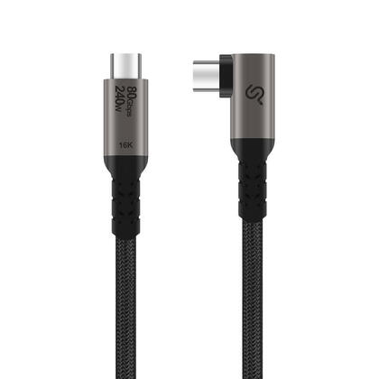Câble USB4 v2.0 / Thunderbolt 5 à 90°, Charge 240 W, Transfert 80 Gbit/s, Vidéo 16K – PrimeCables®